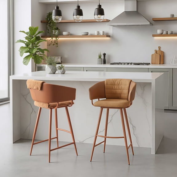 Juno Barstool Brown Barstool, Modern Style, Comfy polyester fabric and durable faux leather, Plywood, Indoor Bar