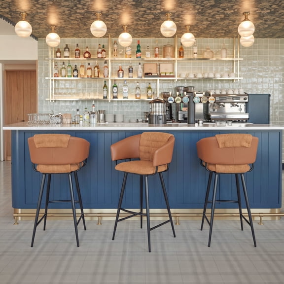 Juno Barstool Brown Barstool, Modern Style, Comfy polyester fabric and durable faux leather, Plywood, Indoor Bar