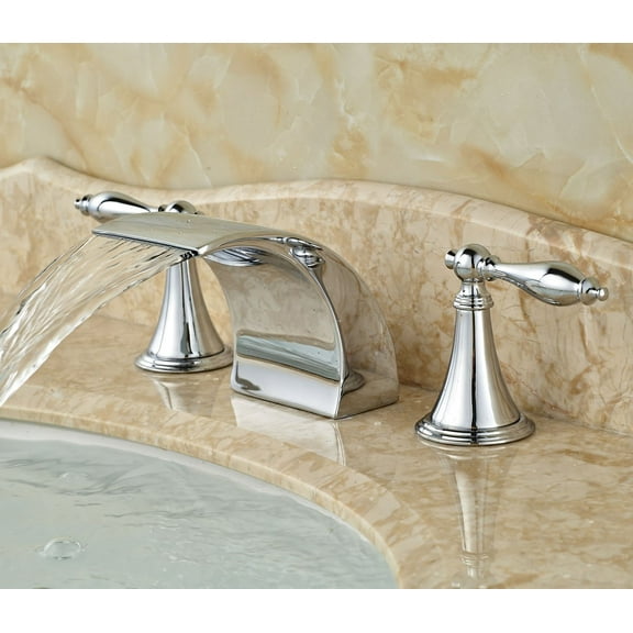 Juno Belem Chrome Finish Dual Handle Widespread Waterfall Sink Faucet