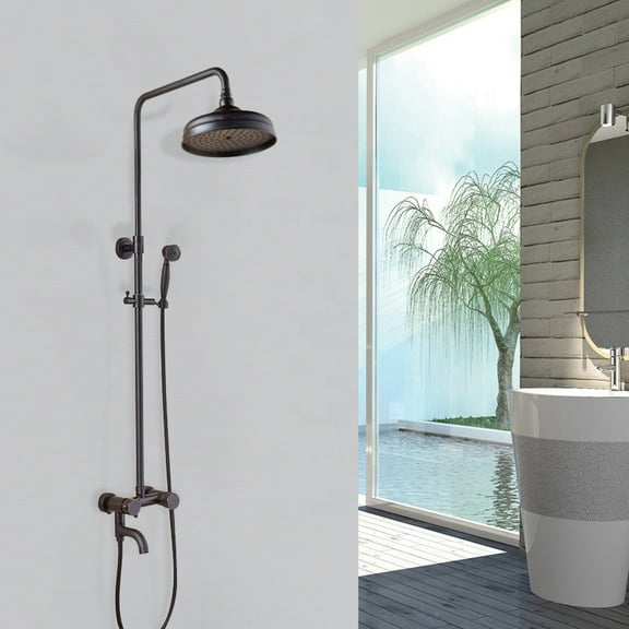 Juno Black Brass 8" Antique Faucet Rainfall Shower Head and Handshower