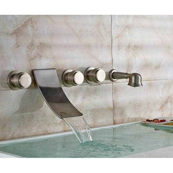Juno Bordeaux 5pcs Three Handles Luxury Wall Mounted Waterfall Spout Bathroom Bath Tub Faucet