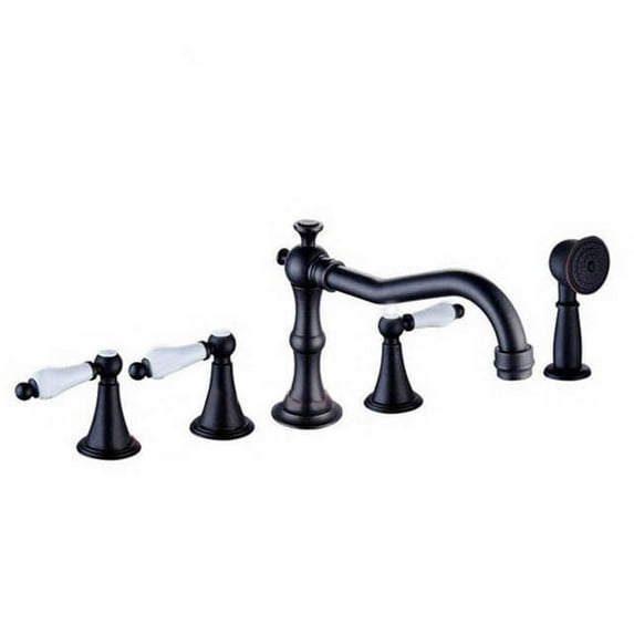 Juno Briella Antique Widespread Bathtub Faucet 5 pcs In Oil Rubbed bronze White Handle Faucet Mixer With Hand Shower