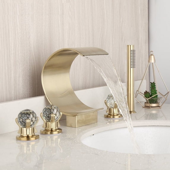 Juno Brushed Gold Bathtub Faucet Set with Hand Shower Triple Handles