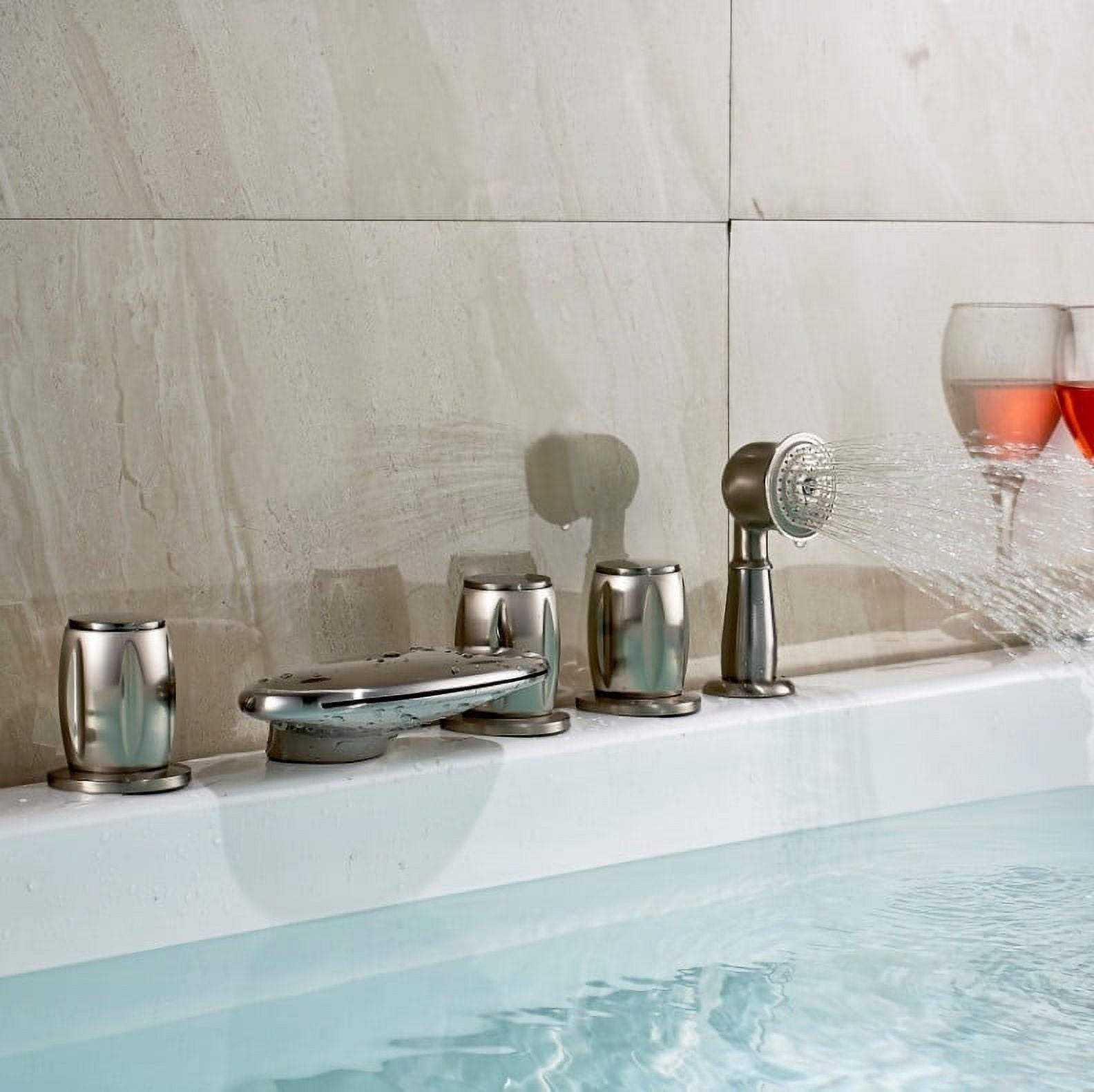 Juno Brushed Nickel Deck Mount Bathtub Faucet Three Round Handles Mixer Tap