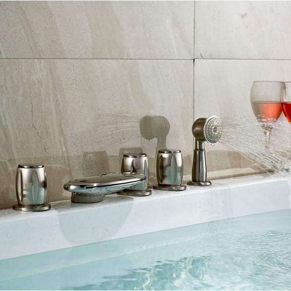 Juno Brushed Nickel Deck Mount Bathtub Faucet Three Round Handles Mixer Tap