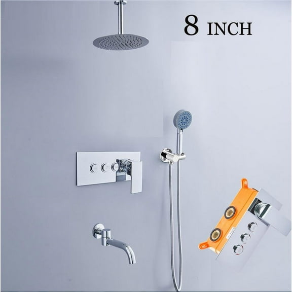 Juno Ceiling Mount 3 Way Shower Set Rainfall Shower Head With Triple Mixer & Handheld Shower