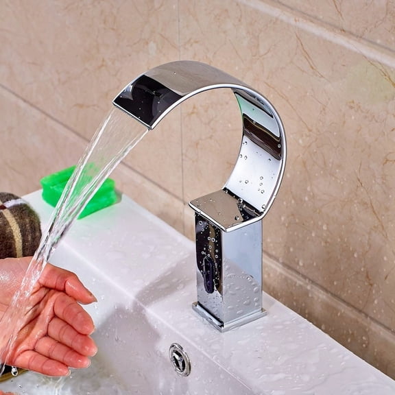 Juno Chrome Widespread Waterfall Automatic Sensor Bathroom Faucet