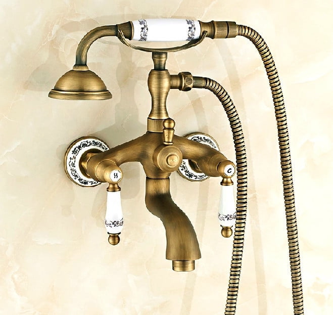 Juno Claw Foot Antique Bronze Bathtub Mixer Faucet Ceramic Handles