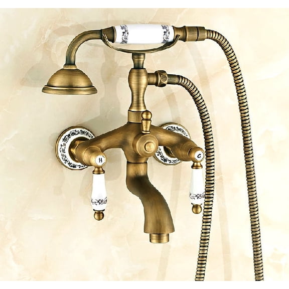 Juno Claw Foot Antique Bronze Bathtub Mixer Faucet Ceramic Handles