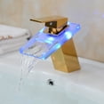 thumbnail image 1 of Juno Color Changing LED Waterfall Gold Finish Bathroom Sink Faucet with Glass Spout, 1 of 1