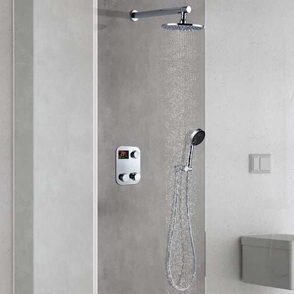 Juno Digital Display Wall Mount Round Shower Head Set
