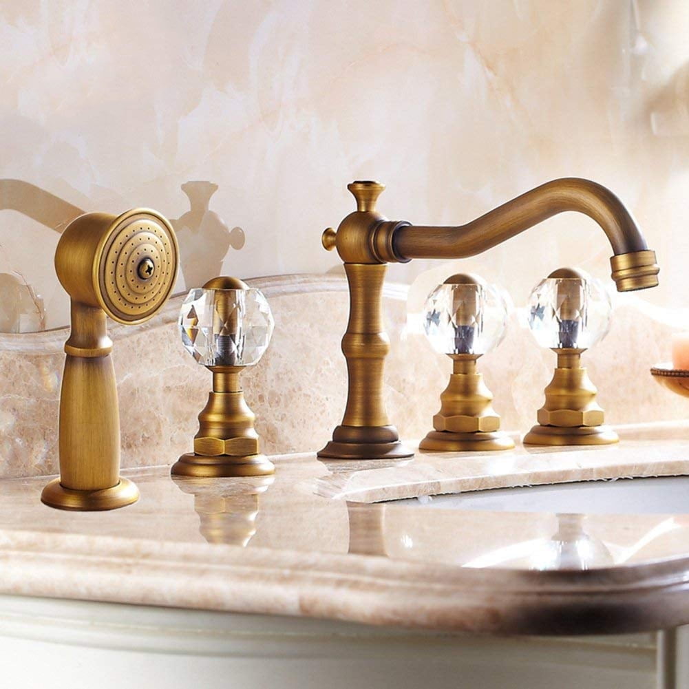 Juno European-Style Copper Crystal Handle Bathtub Faucet with Handheld Shower
