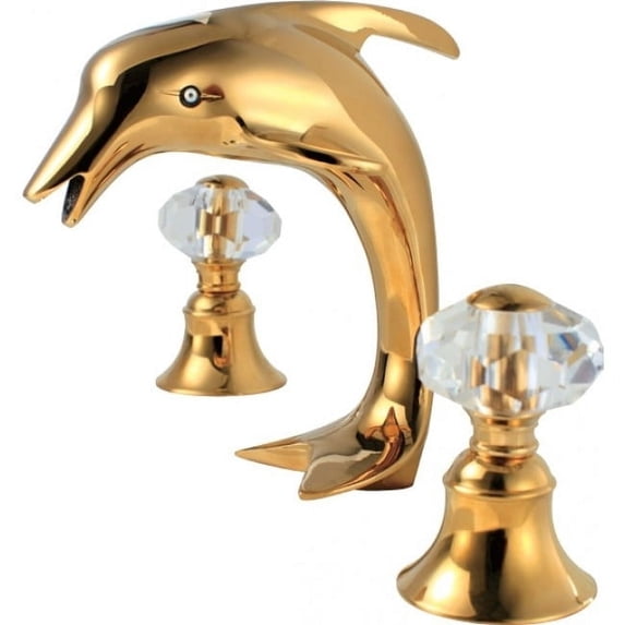 Juno Gold Dolphin Dual Crystal Handle Deck Mount Bathroom Faucet