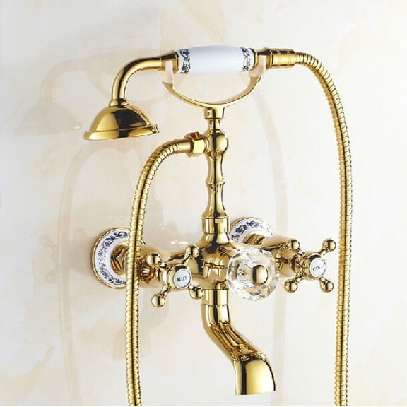 Juno Gold Finish Clawfoot Bathtub Faucet with Handheld Shower Sprayer