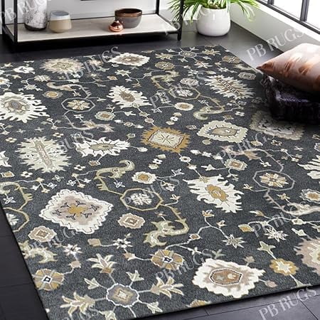 Juno Gray 3'x5′ Area Rug Handcrafted Motif Floral Design Oriental Traditional Design Non-Shedding Fine Wool Pile & Easy-Care Areas in Living Room Bedroom