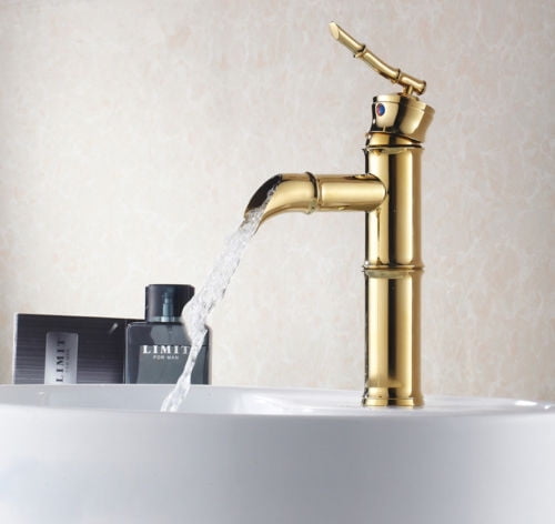 Juno Lara Waterfall Single Lever Gold Finish Bathroom Sink Faucet ...