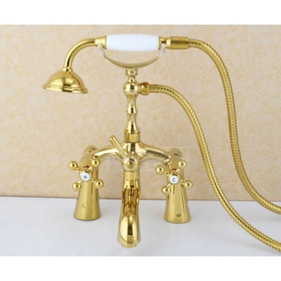 Juno Luxury Gold Finish Claw Foot Tub Faucet with Handheld Shower