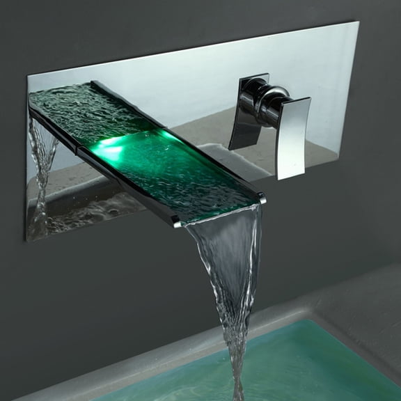 Juno New Design Bathroom Sink Faucets LED Wall mount Waterfall Brass Chrome Finish