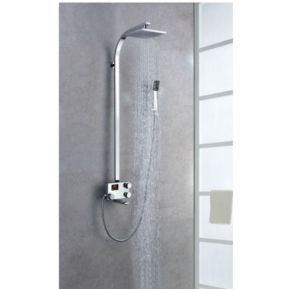 Juno Rain-Fall Chrome Plated Digital Brass Body Rain Shower Head Set with Handheld Shower Mixer