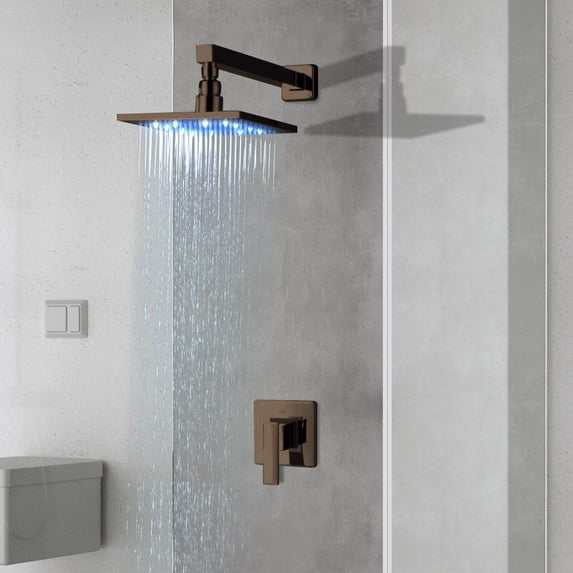 Juno Rivera 10" Oil Rubbed Bronze Finish LED Shower Set with Hand Shower Brass Diverter