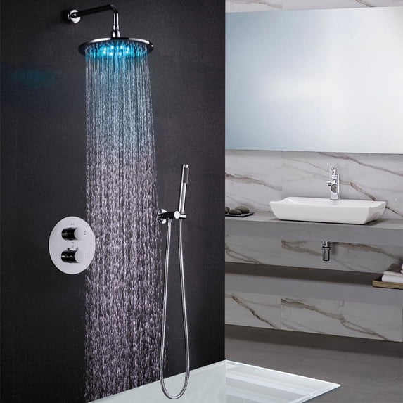 Juno Rome Round Wall Mount Color Changing LED Rain Shower Head Set