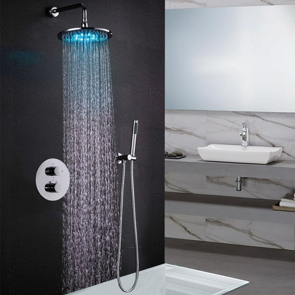 Juno Rome Round Wall Mount Color Changing LED Rain Shower Head Set
