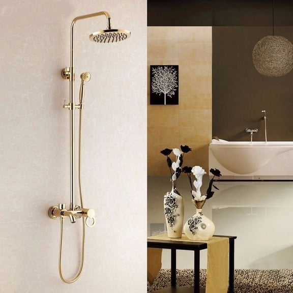 Juno Round Rain Gold Brass Shower Mixer Faucet with Hand Held Shower