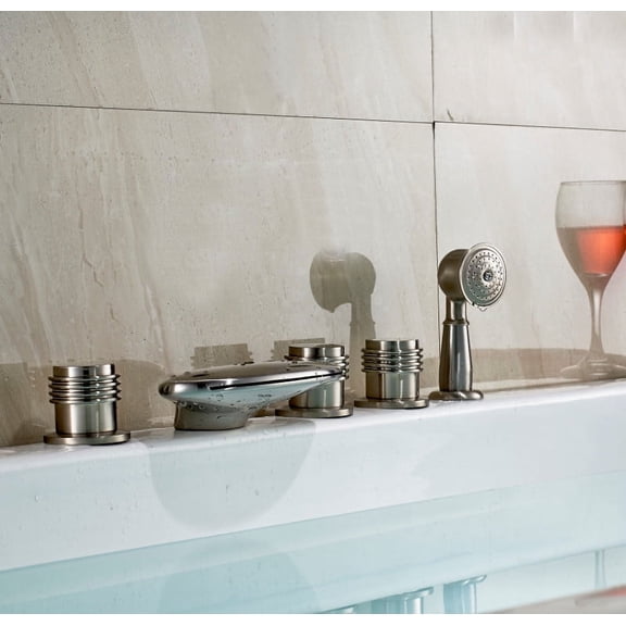 Juno Round Triple Handle Brushed Nickel Bathroom Tub Faucet