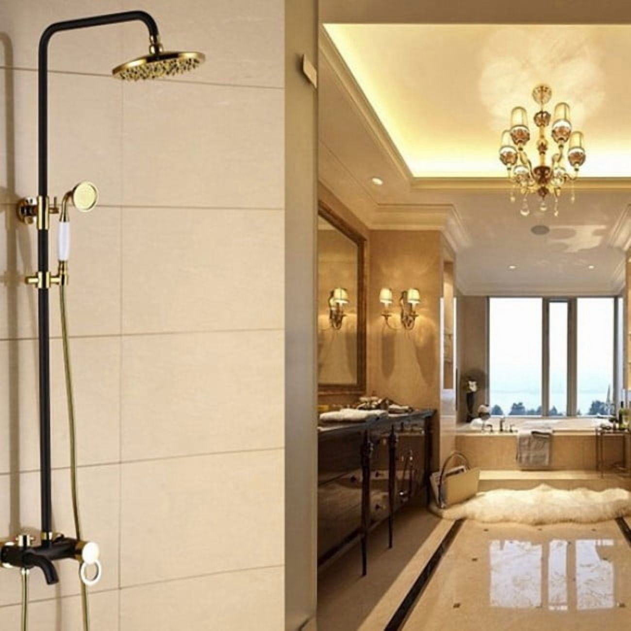 Juno Single Holder Dual Control Gold Black Oil Rubbed Bronze Bathtub Shower Faucet Set