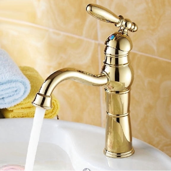 Juno Single Lever Deck Mount Bathroom Sink Faucet in Gold Faucet