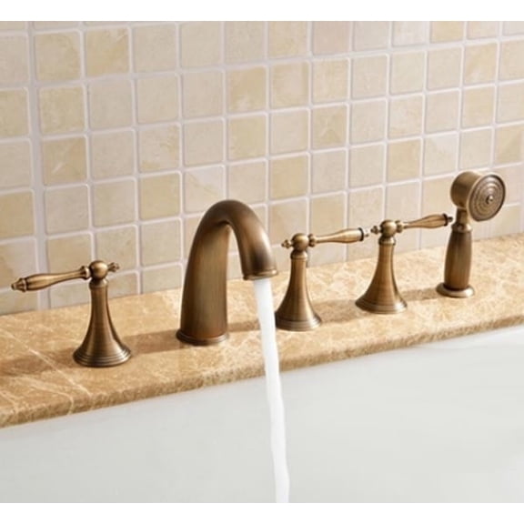 Juno Solid Brass Antique Design Bathroom Bath-Tub Deck Mount Faucet with Handheld Shower