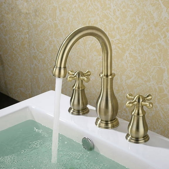 Juno Solid Brass Dual Handle Widespread Three Holes Bathroom Sink Faucet Deck Mount Vanity Mixer Tap
