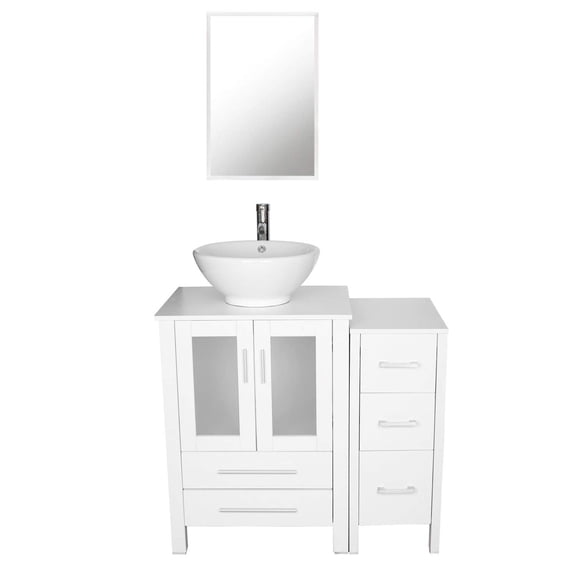 Juno Square Cabinet White 36" Vanity with White Ceramic Vessel Sink