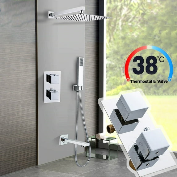Juno Square Chrome Dual Handle Shower Mixers Thermostatic Shower Set