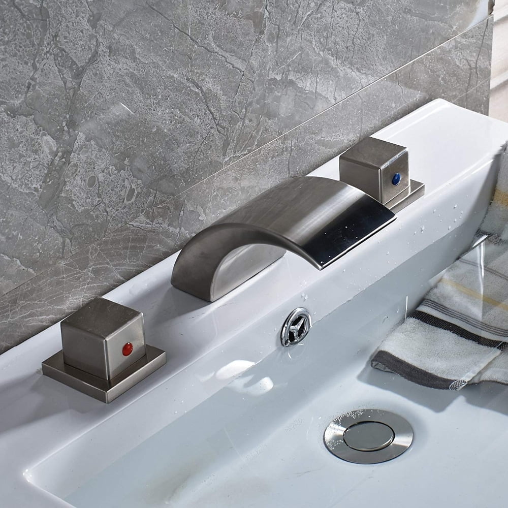 Juno Square Widespread Chrome Finish Dual Handle Color Changing LED Bathtub faucet