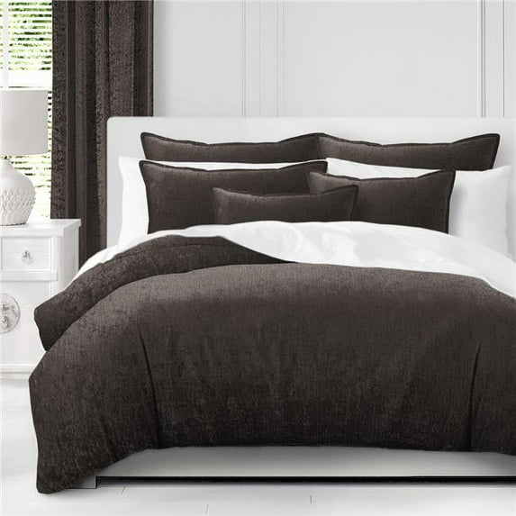 Juno Velvet Coverlet & 2 Pillow Shams Set, Chocolate - Super Queen Size - 3 Piece