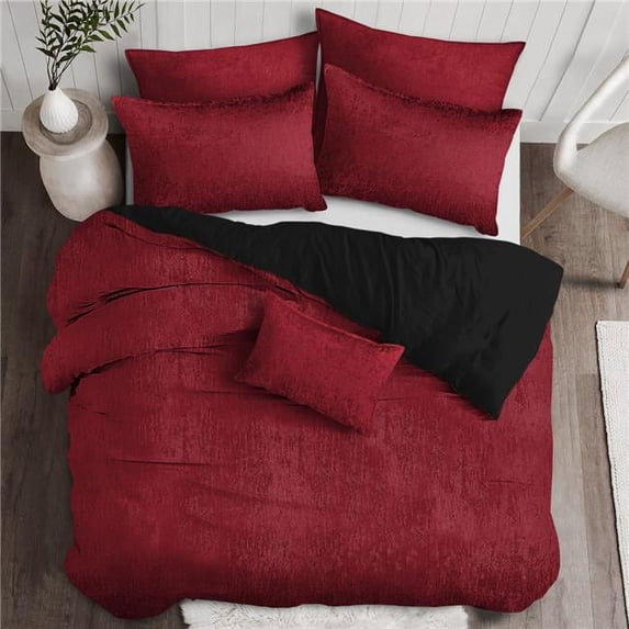 Juno Velvet Duvet Cover & 2 Pillow Shams Set, Red - Super Queen Size - 3 Piece