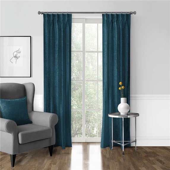 Juno Velvet Pinch Pleat Drapery Panel, Laguna - 40 x 96 in. - Pack of 2