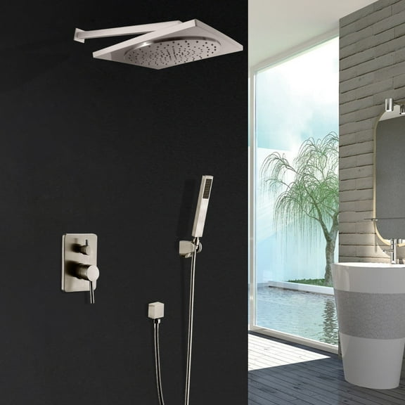 Juno Wall Brushed Nickel Rain Shower Head with Handheld Shower