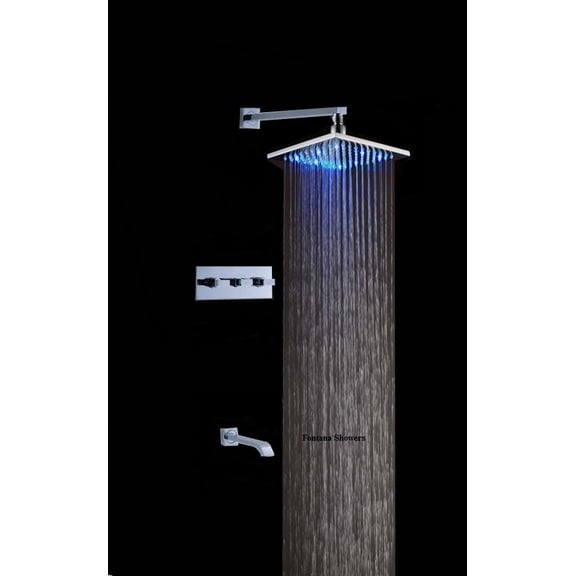 Juno Wall Mount Square LED Shower Head - Shower Diverter Wall Faucet