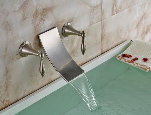 Juno Wall Mount Waterfall Bathtub Faucet Brushed Nickel Finish