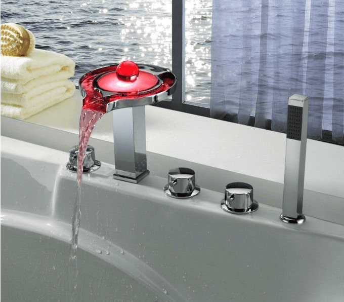 Juno Waterfall LED Bathtub Shower Faucet with Hand Shower
