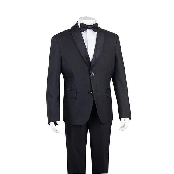 Junoior BSS1707 Boys Velvet Shawl Collar 4 Piece Tuxedo Suit Set - Black - 20