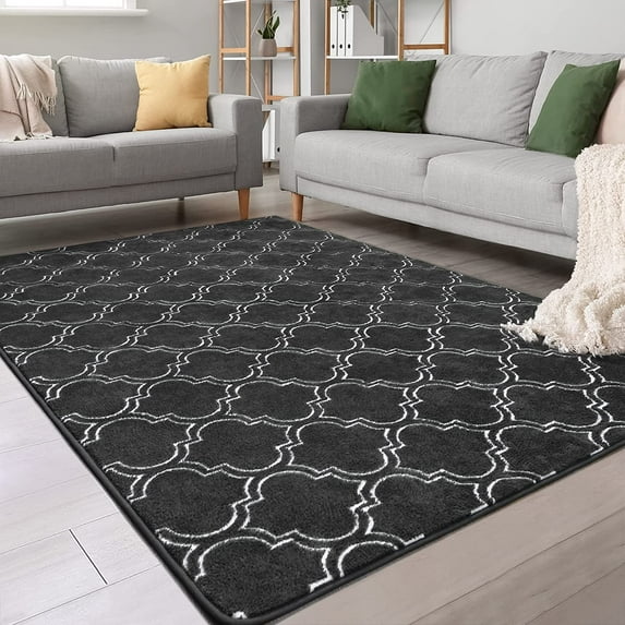 Junovo 4'x6'Modern Geometric Area Rug for Bedroom and Living Room, Fluffy Indoor Carpet for Family Room Decor,Dark Gray