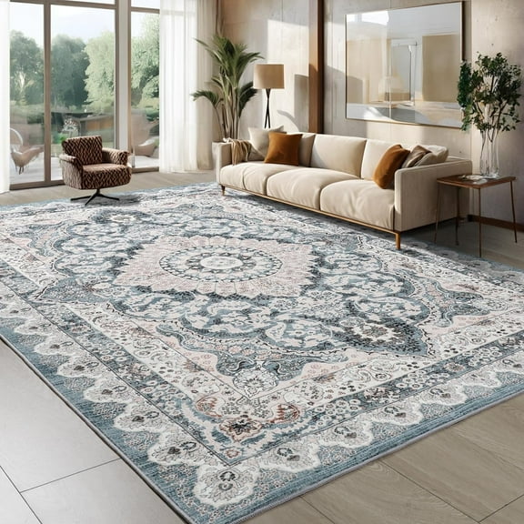Junovo 4'x6' Area Rugs for Living Room Bohemian Rug Floor Carpet, Blue