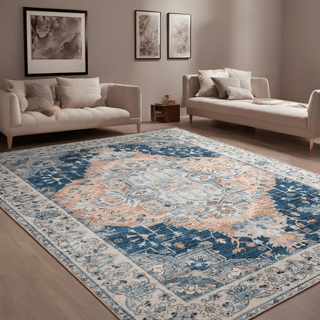 Junovo 4'x6'Rugs for Living Room Boho Rug Floor Carpet,Dark Blue