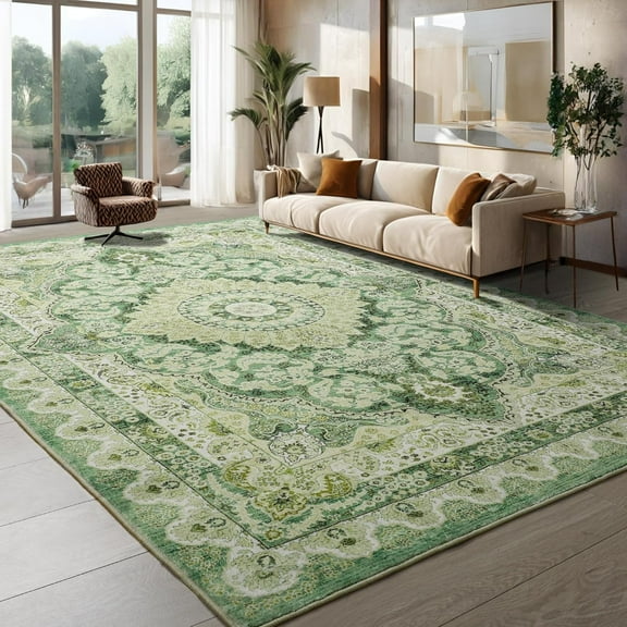 Junovo 4'x6'Rugs for Living Room Boho Rug Floor Carpet,Green