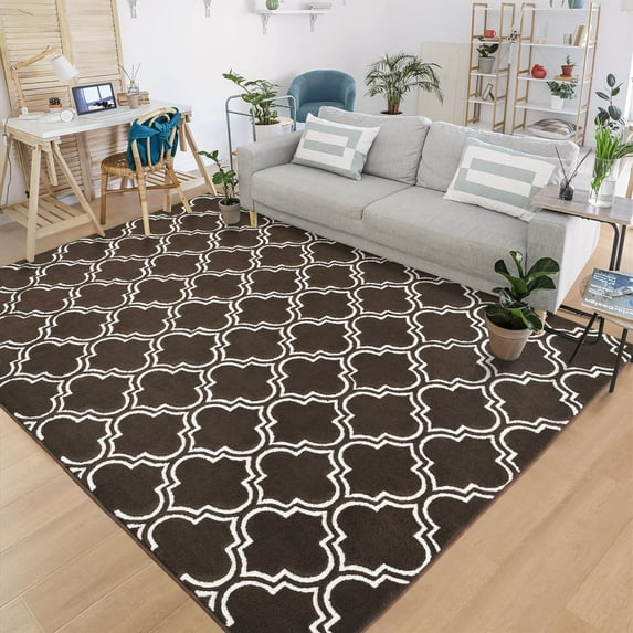 Junovo 5'x7'Modern Geometric Area Rug for Bedroom and Living Room, Fluffy Indoor Carpet for Family Room Decor,Brown