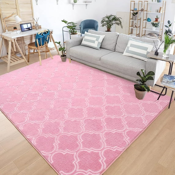 Junovo 6'x9'Modern Geometric Area Rug for Bedroom and Living Room, Fluffy Indoor Carpet for Family Room Decor,Pink