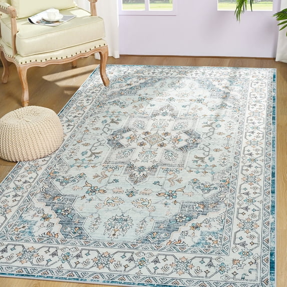 Junovo 9'x11'Rugs for Living Room Boho Rug Floor Carpet,Light Blue